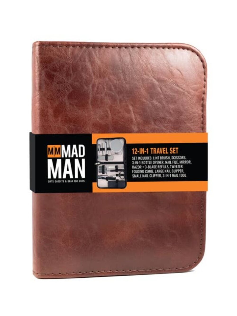 Men's Brown Faux Leather Travel Grooming Kit